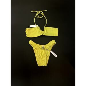 Monica Hansen Beachwear NWT Set Yellow Lurex Bikini Top/Bottom Size‎ XS & Small